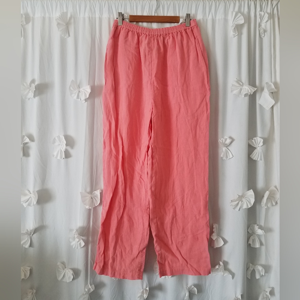 Kiko Comfortable Clothing 100% Linen Soft Pink Elastic Waist Pants Size Medium